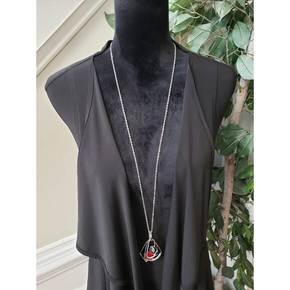 Focus By JJ Chiffon Vest Womens Small Black Stretch Fly Away Draped Open Front - Picture 12 of 13